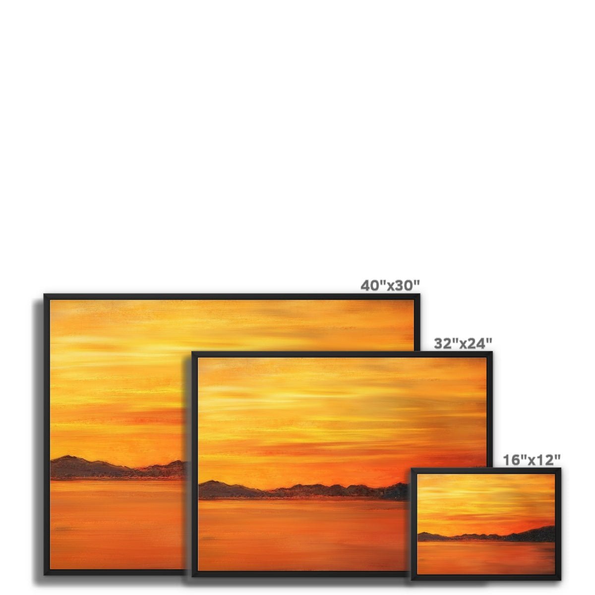 Loch Fyne Sunset Painting | Framed Canvas From Scotland-Floating Framed Canvas Prints-Scottish Lochs & Mountains Art Gallery-Paintings, Prints, Homeware, Art Gifts From Scotland By Scottish Artist Kevin Hunter