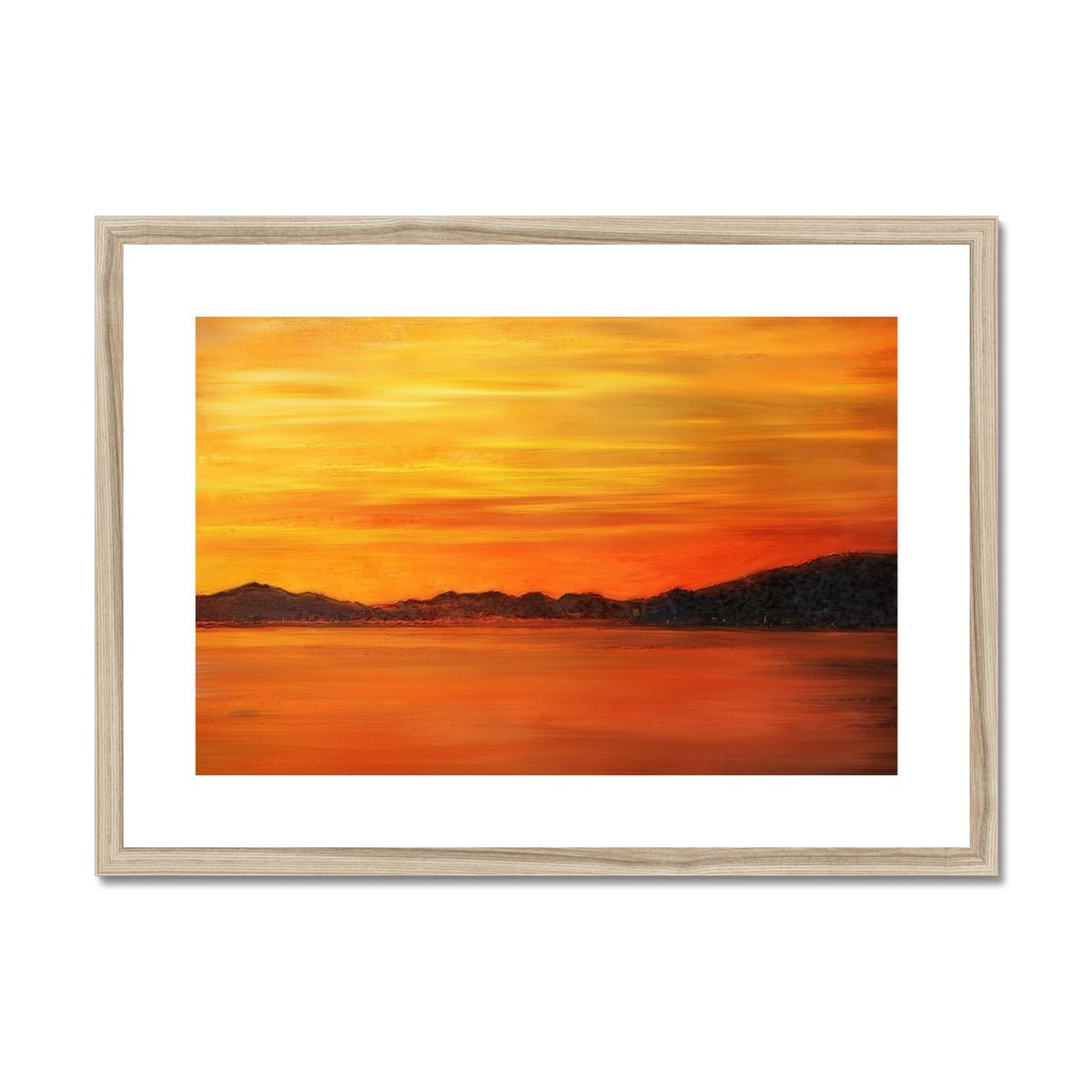 Loch Fyne Sunset Painting | Framed & Mounted Prints From Scotland-Framed & Mounted Prints-Scottish Lochs & Mountains Art Gallery-A2 Landscape-Natural Frame-Paintings, Prints, Homeware, Art Gifts From Scotland By Scottish Artist Kevin Hunter