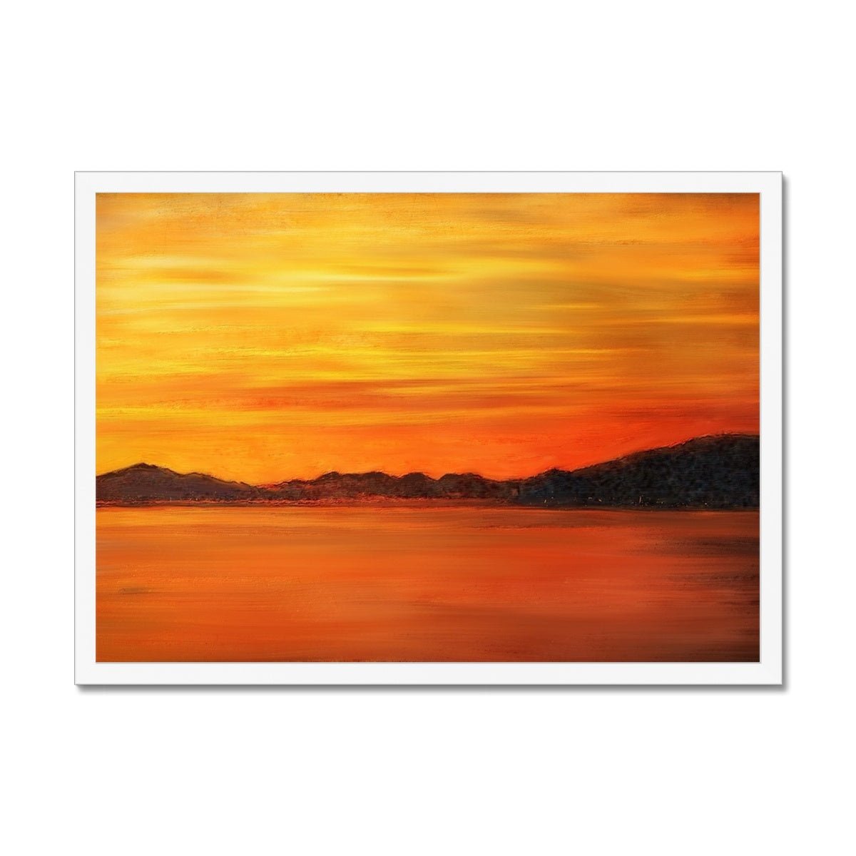 Loch Fyne Sunset Painting | Framed Prints From Scotland-Framed Prints-Scottish Lochs & Mountains Art Gallery-A2 Landscape-White Frame-Paintings, Prints, Homeware, Art Gifts From Scotland By Scottish Artist Kevin Hunter