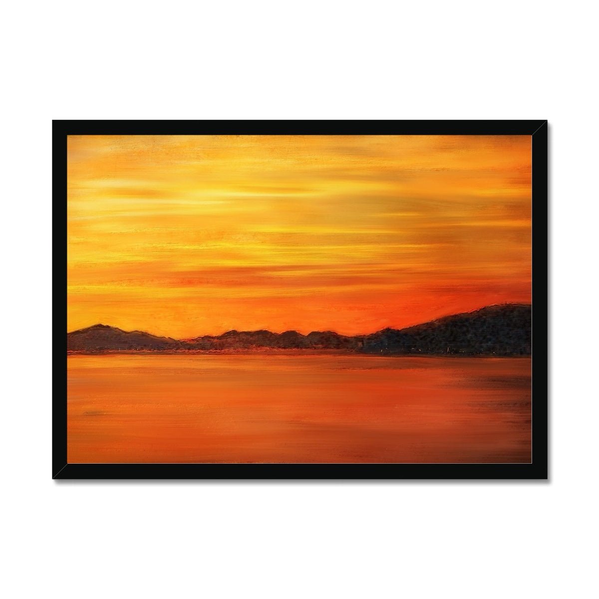 Loch Fyne Sunset Painting | Framed Prints From Scotland-Framed Prints-Scottish Lochs & Mountains Art Gallery-A2 Landscape-Black Frame-Paintings, Prints, Homeware, Art Gifts From Scotland By Scottish Artist Kevin Hunter