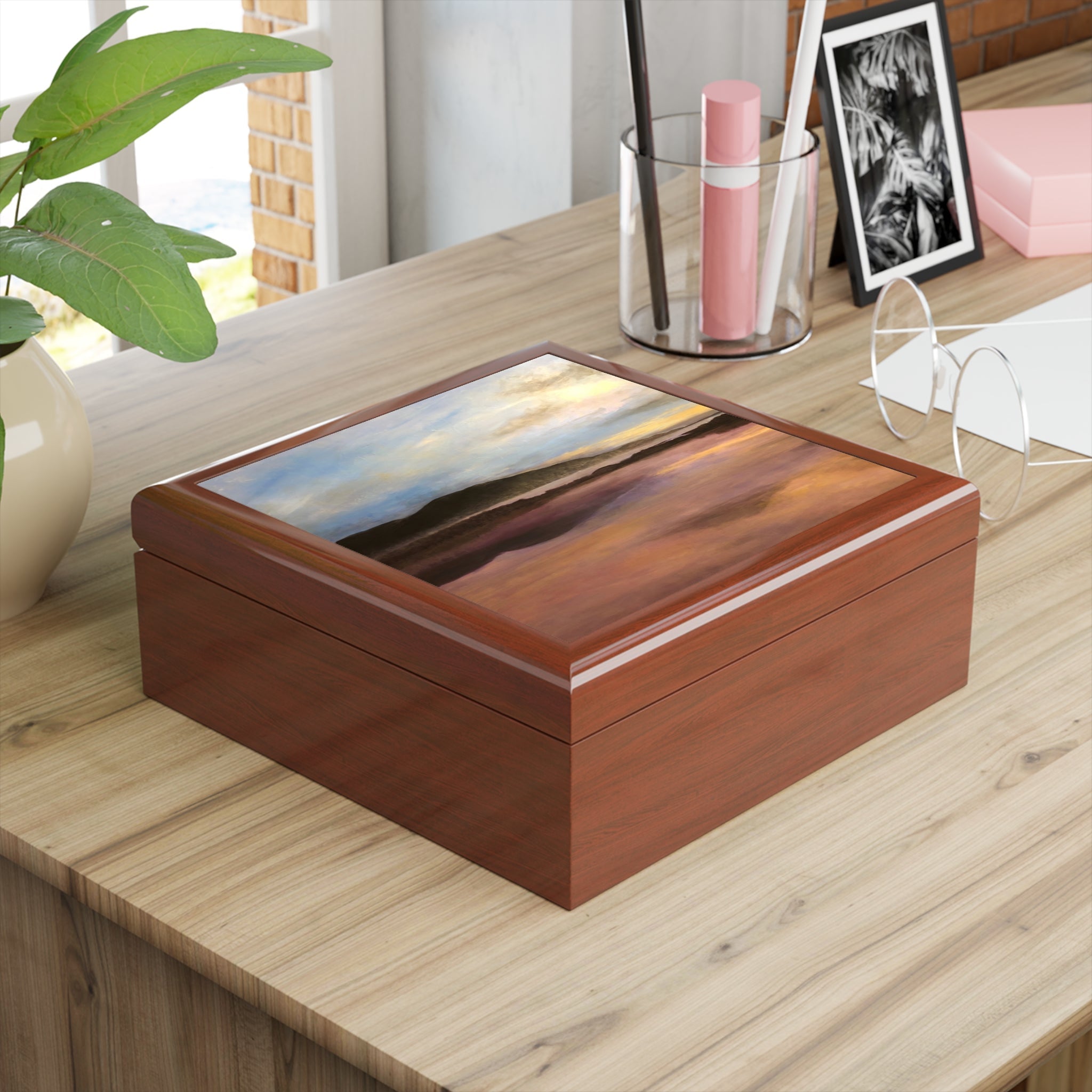 Loch Garten Dawn Art Jewellery Box with Mountain Landscape Design