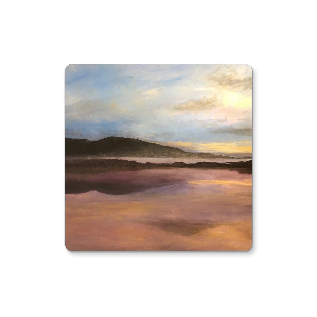 Beach scene coaster with abstract design in muted earth tones for Loch Garten Dawn Coaster