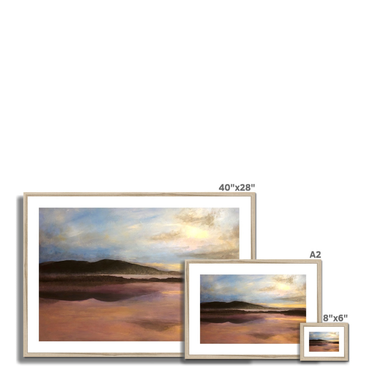 Loch Garten Dawn framed and mounted abstract landscape print in a modern white frame