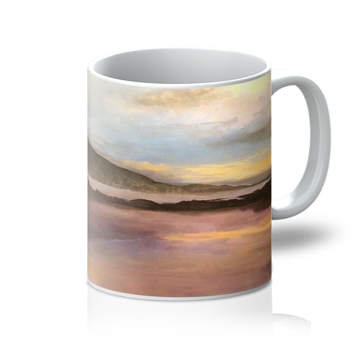 Ceramic Loch Garten Dawn Mug with abstract landscape design in muted earth tones
