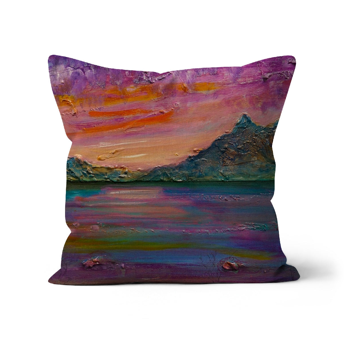 Loch Leven Sunset purple teal abstract landscape textured cushion