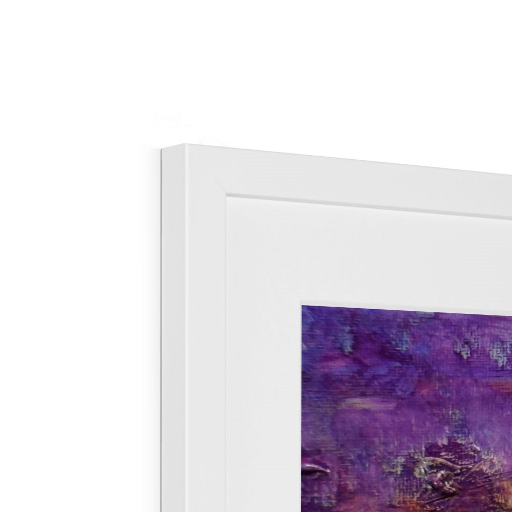 White rectangular frame with purple abstract Loch Leven Sunset painting