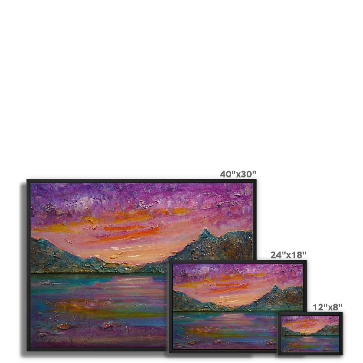 Loch Leven Sunset Painting | Framed Canvas From Scotland-Floating Framed Canvas Prints-Scottish Lochs & Mountains Art Gallery-Paintings, Prints, Homeware, Art Gifts From Scotland By Scottish Artist Kevin Hunter