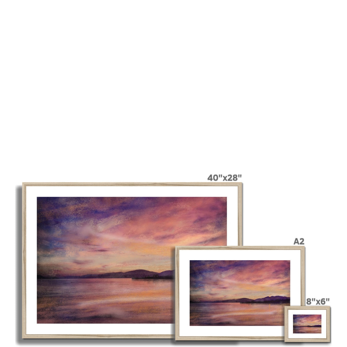 Framed Loch Linnhe Dusk watercolor print of serene sunset over calm waters