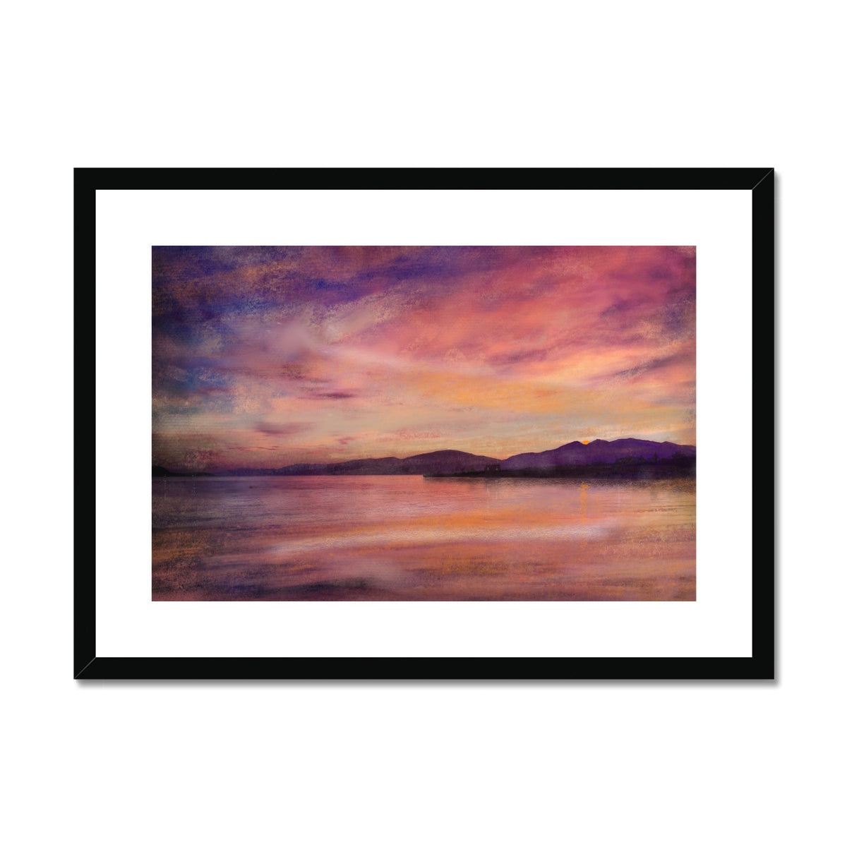 Framed Loch Linnhe Dusk watercolor print of serene sunset over calm waters