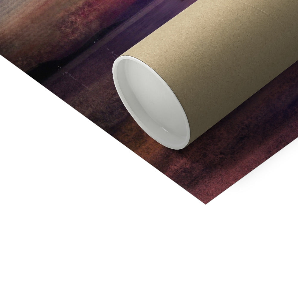 Loch Linnhe Dusk artist proof print in brown cardboard tube on dark surface