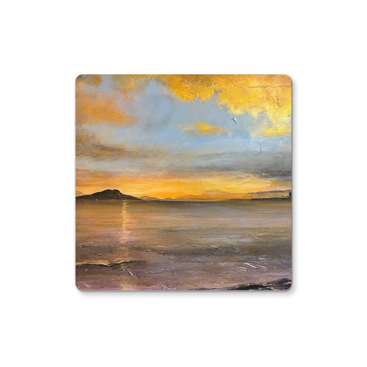 Loch Linnhe Sunset Art Gifts Coaster-Coasters-Scottish Lochs & Mountains Art Gallery-2 Coasters-Paintings, Prints, Homeware, Art Gifts From Scotland By Scottish Artist Kevin Hunter