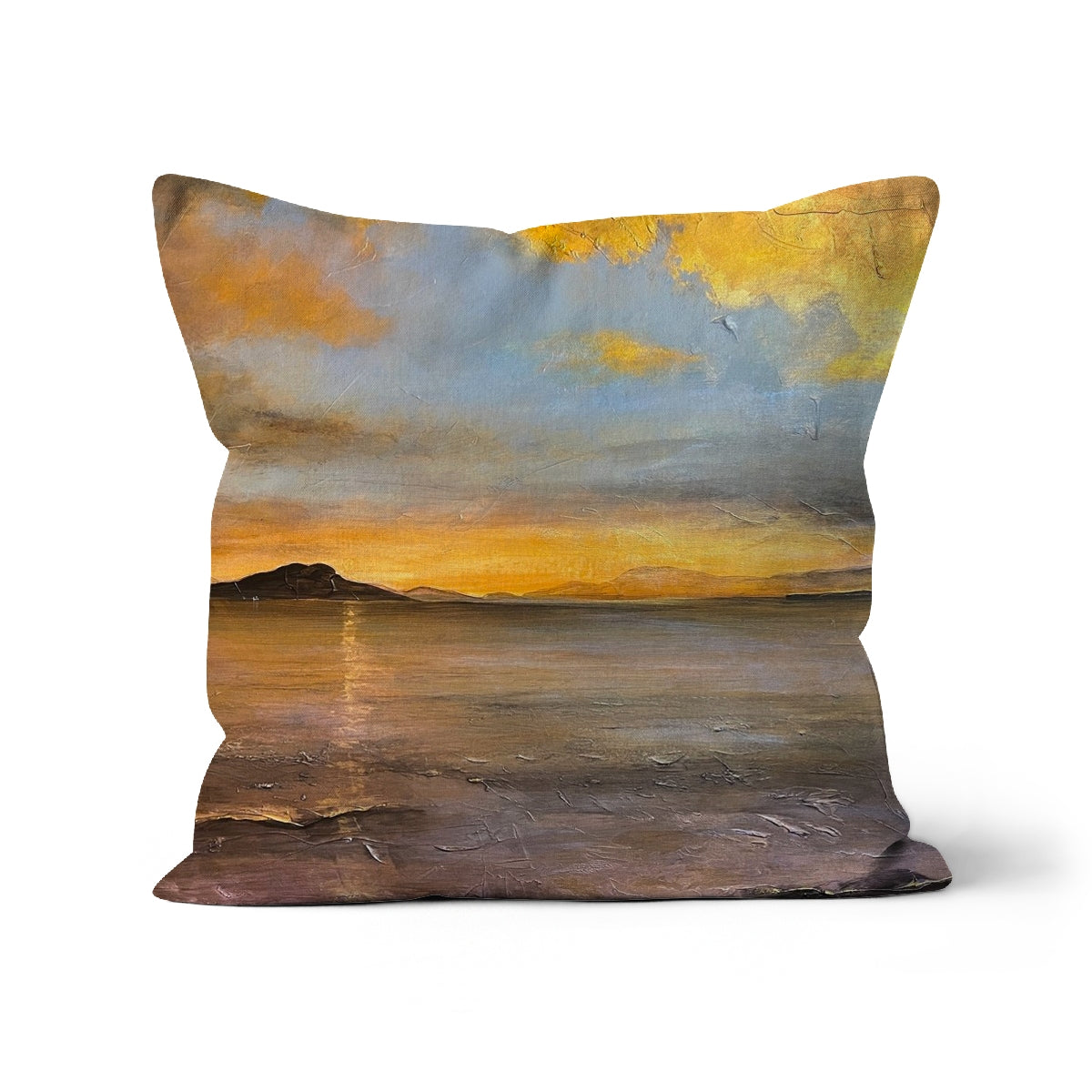 Loch Linnhe Sunset Art Gifts Cushion | Scottish Lochs &amp; Mountains Art Gallery | Paintings, Prints, Homeware and Art Gifts From Scotland By Scottish Artist Kevin Hunter