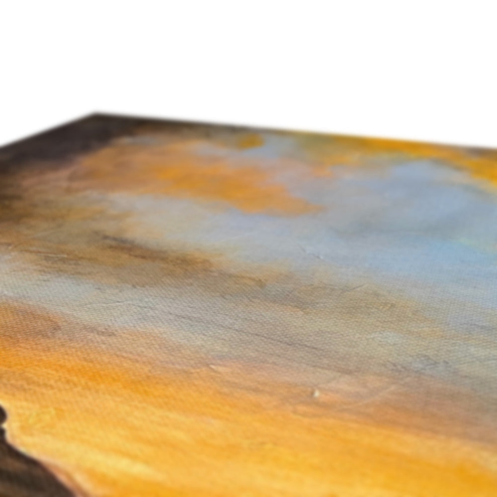 Yellow and gray abstract sunset painting on Loch Linnhe canvas print