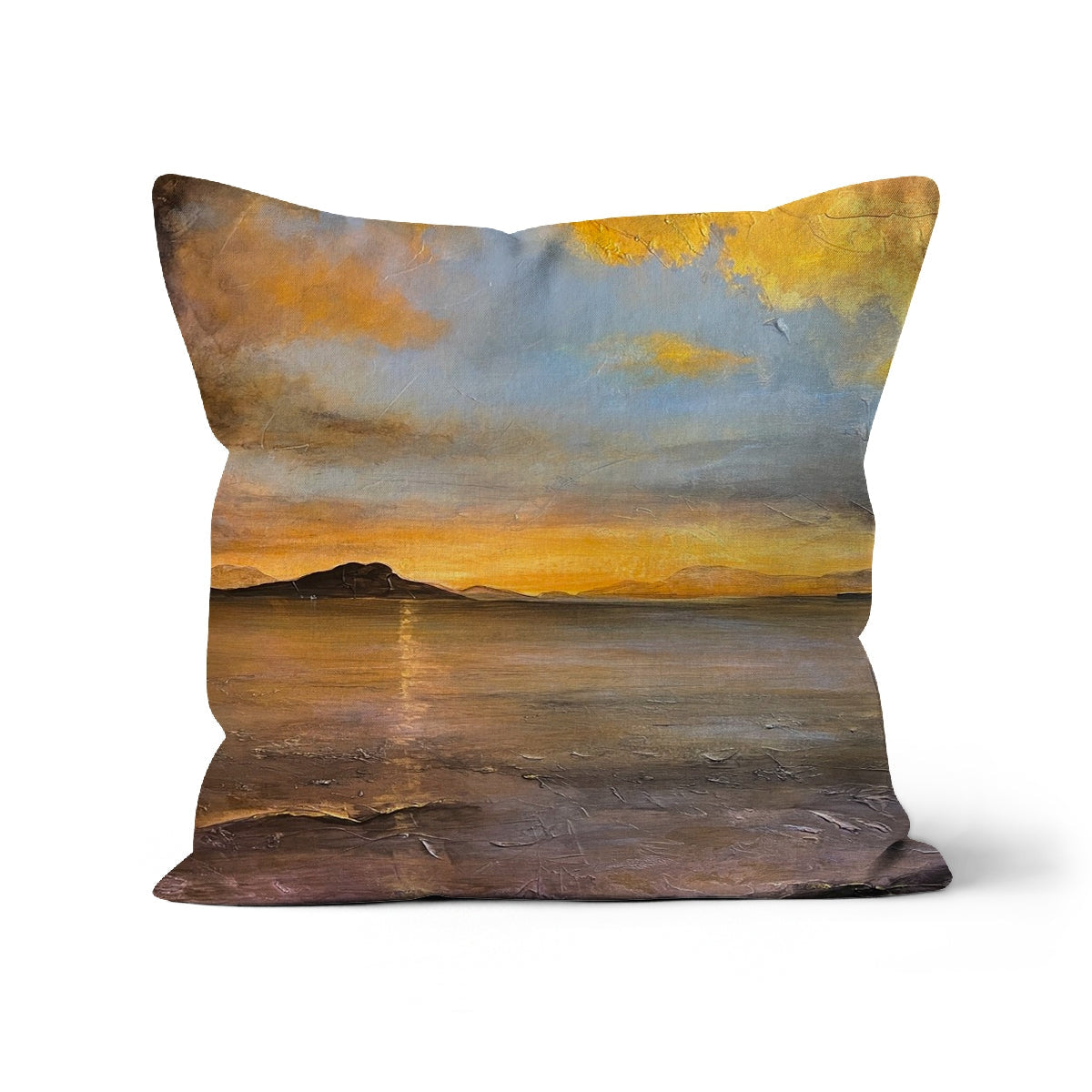 Loch Linnhe Sunset Cushion: brown yellow textured cotton pillow cover