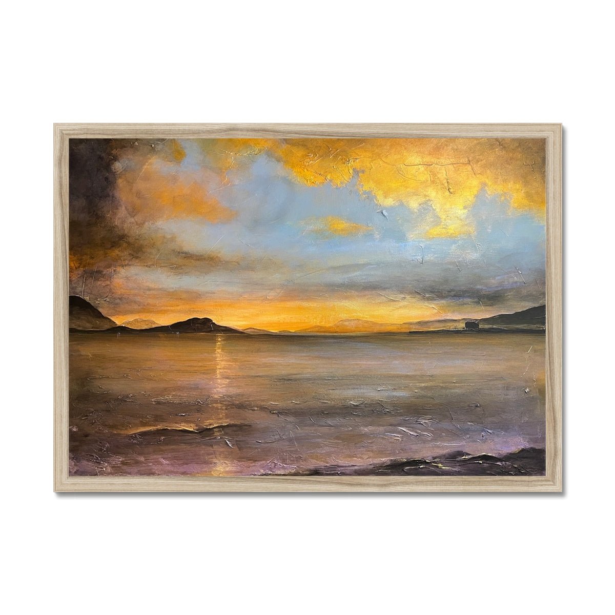 Loch Linnhe Sunset Painting | Framed Prints From Scotland-Framed Prints-Scottish Lochs & Mountains Art Gallery-A2 Landscape-Natural Frame-Paintings, Prints, Homeware, Art Gifts From Scotland By Scottish Artist Kevin Hunter