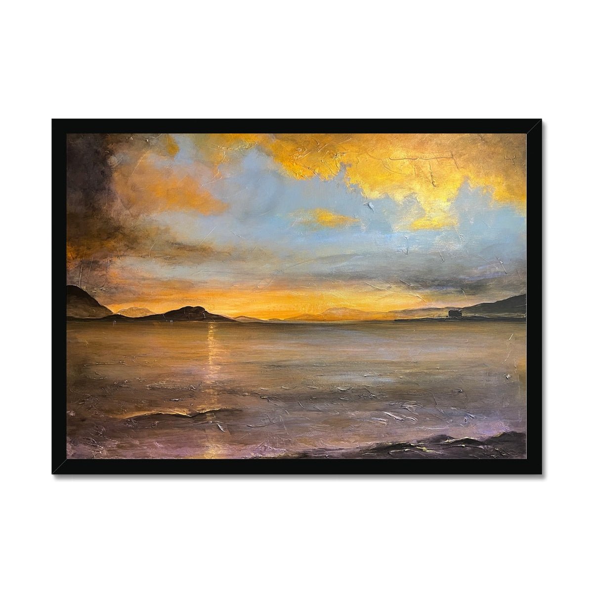 Loch Linnhe Sunset Painting | Framed Prints From Scotland-Framed Prints-Scottish Lochs & Mountains Art Gallery-A2 Landscape-Black Frame-Paintings, Prints, Homeware, Art Gifts From Scotland By Scottish Artist Kevin Hunter