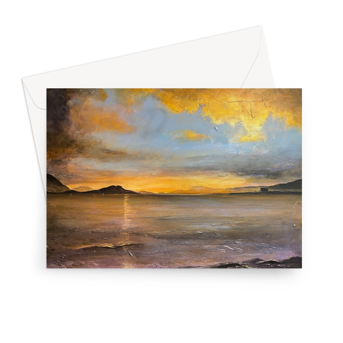 Loch Linnhe Sunset Scottish Art Gifts Greeting Card | Scottish Lochs & Mountains Art Gallery | Paintings, Prints, Homeware and Art Gifts From Scotland By Scottish Artist Kevin Hunter