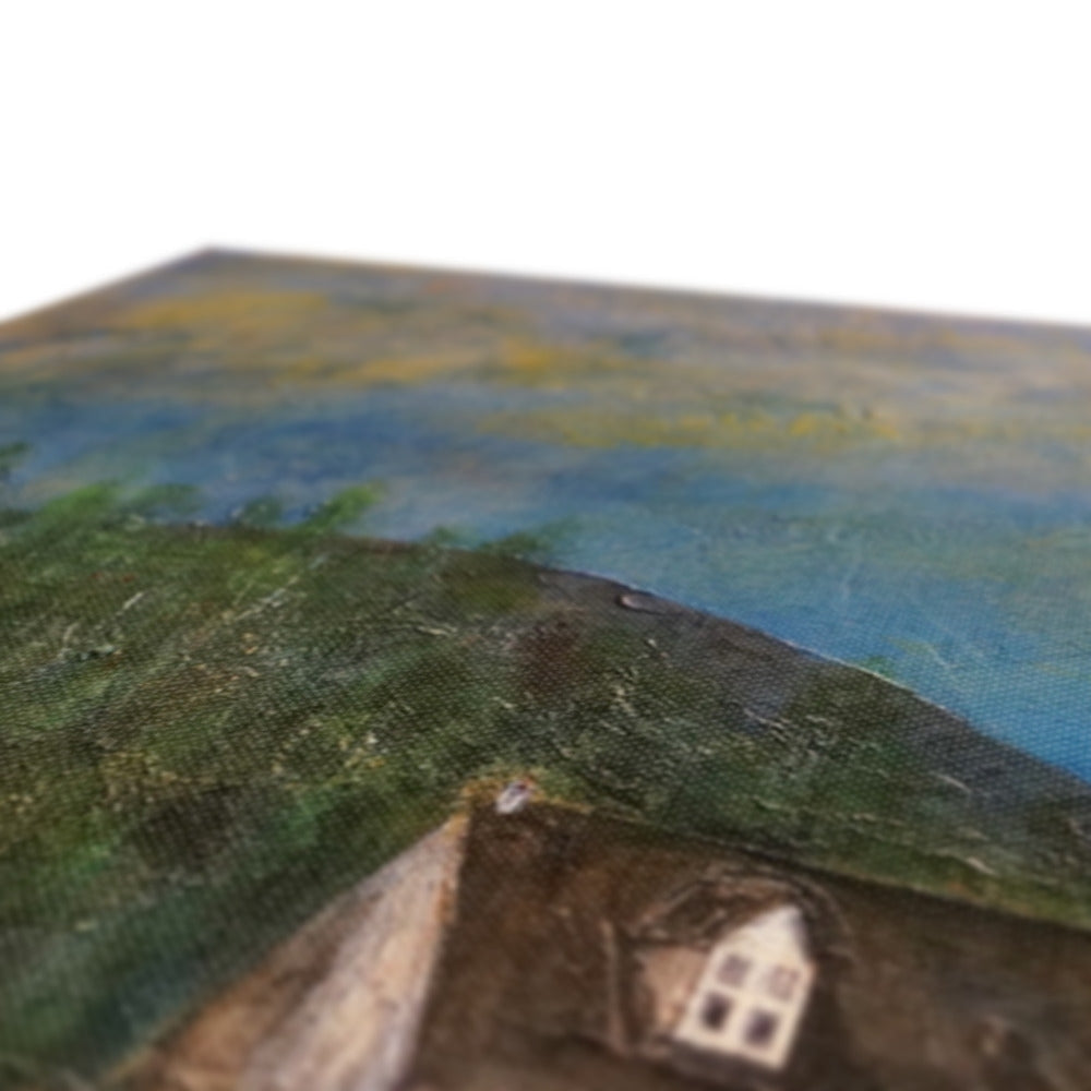 Miniature Loch Lomond Cottage model with white windows, green roof