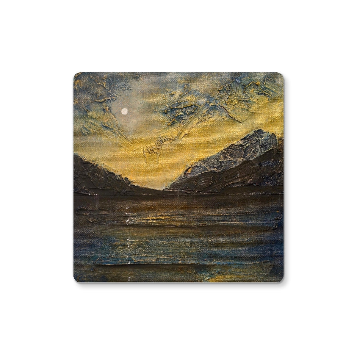 Loch Lomond Moonlight Art Gifts Coaster-Coasters-Scottish Lochs & Mountains Art Gallery-2 Coasters-Paintings, Prints, Homeware, Art Gifts From Scotland By Scottish Artist Kevin Hunter