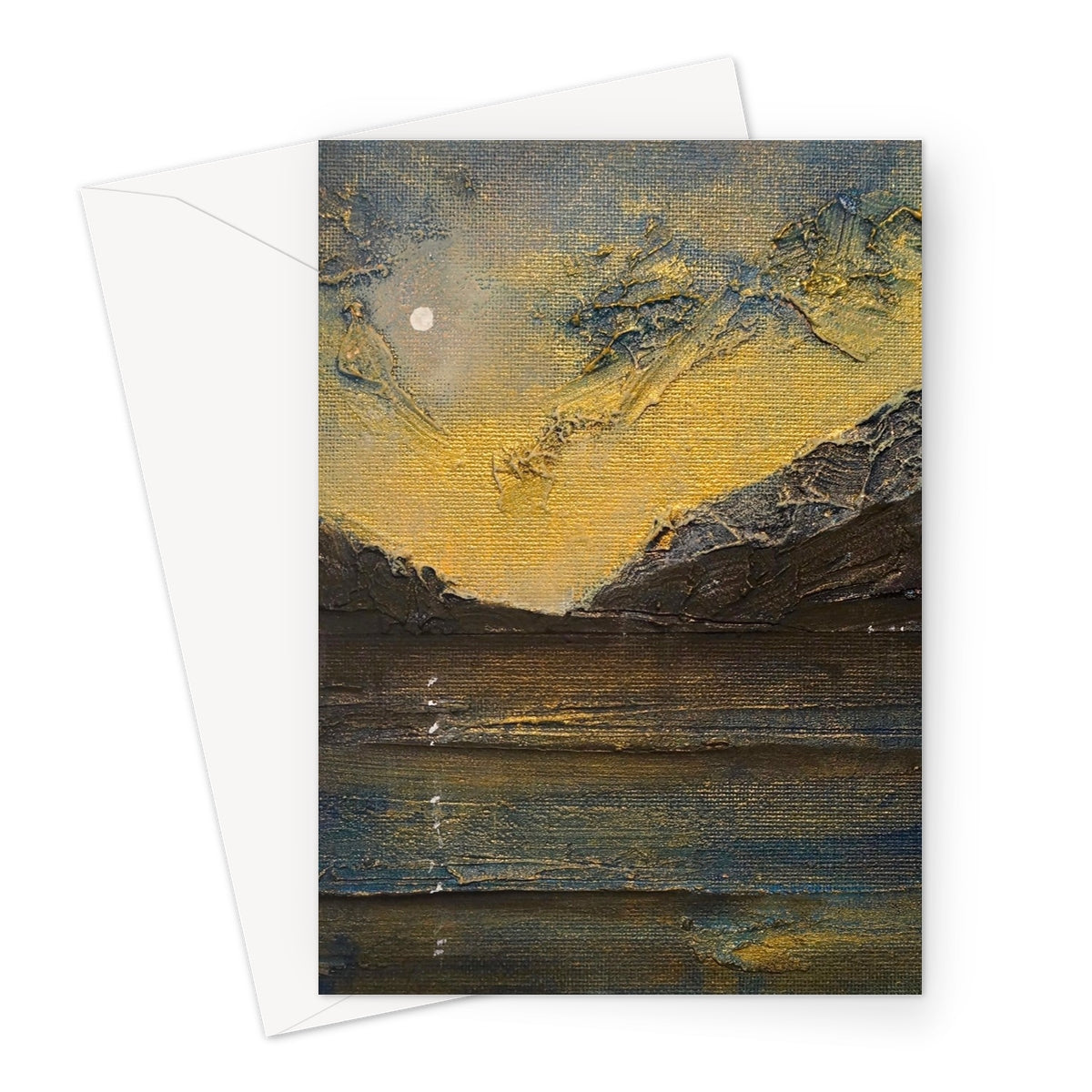 Loch Lomond Moonlight Art Gifts Greeting Card-Greetings Cards-Scottish Lochs & Mountains Art Gallery-A5 Portrait-1 Card-Paintings, Prints, Homeware, Art Gifts From Scotland By Scottish Artist Kevin Hunter