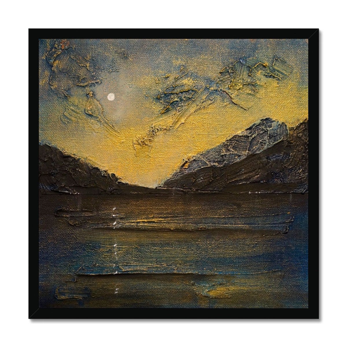 Loch Lomond Moonlight Painting | Framed Prints From Scotland-Framed Prints-Scottish Lochs & Mountains Art Gallery-20"x20"-Black Frame-Paintings, Prints, Homeware, Art Gifts From Scotland By Scottish Artist Kevin Hunter