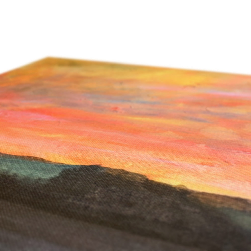 Loch Maree and Slioch canvas print with colorful sunset on wooden table