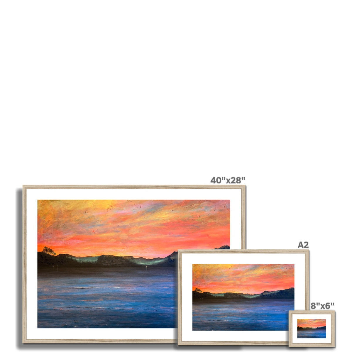 40x28 inch framed Loch Maree & Slioch sunset ocean painting