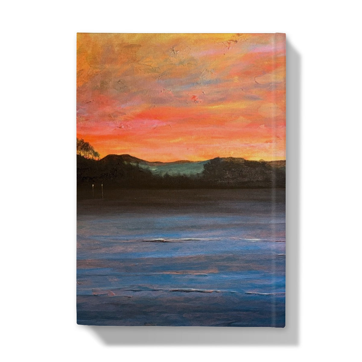 Canvas sunset painting of Loch Maree and Slioch in vibrant orange and pink hues