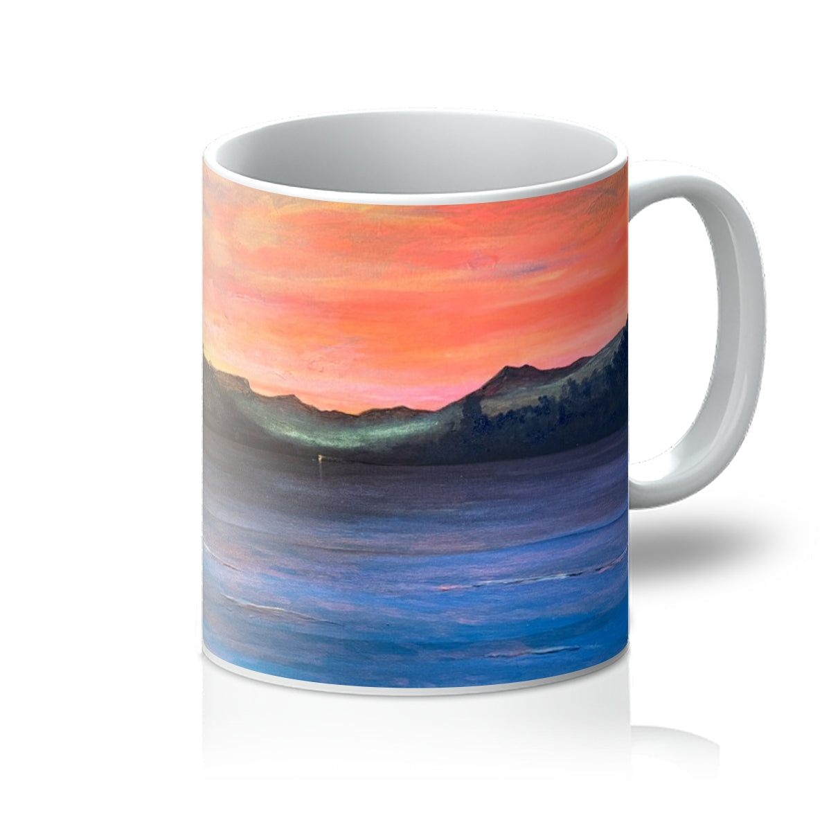Loch Maree & Slioch ceramic mug with glossy sunset design