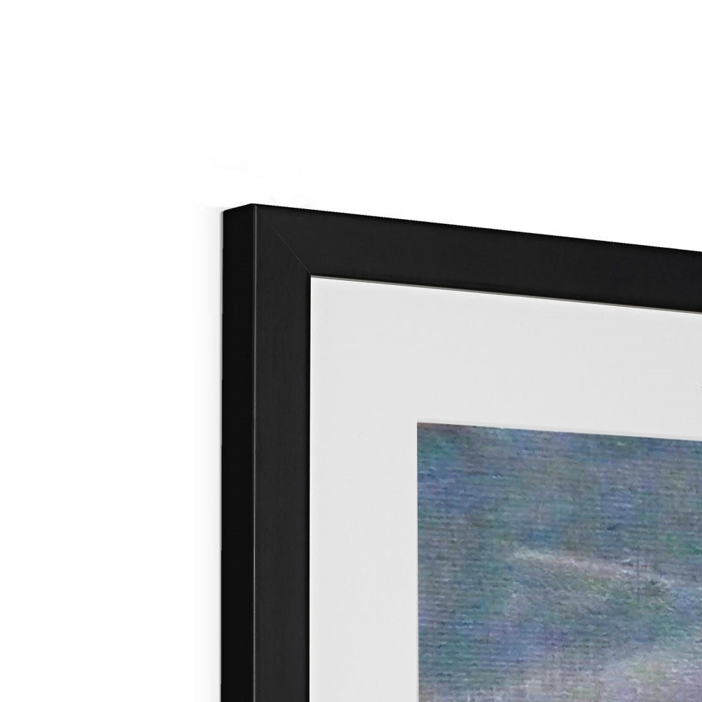 Black matte frame with white mat and textured canvas art print of Loch Morlich Moonlight