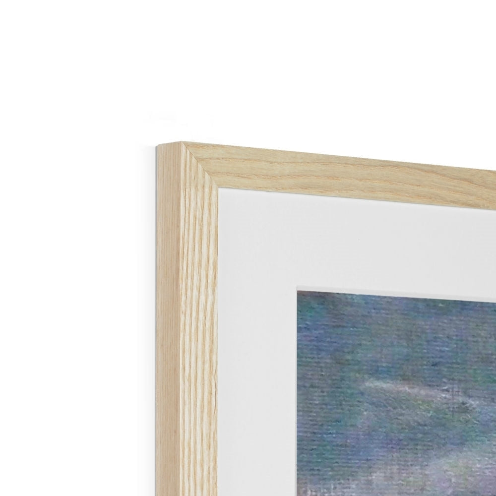 Light oak wood frame with white mat showcasing the Loch Morlich Moonlight abstract print