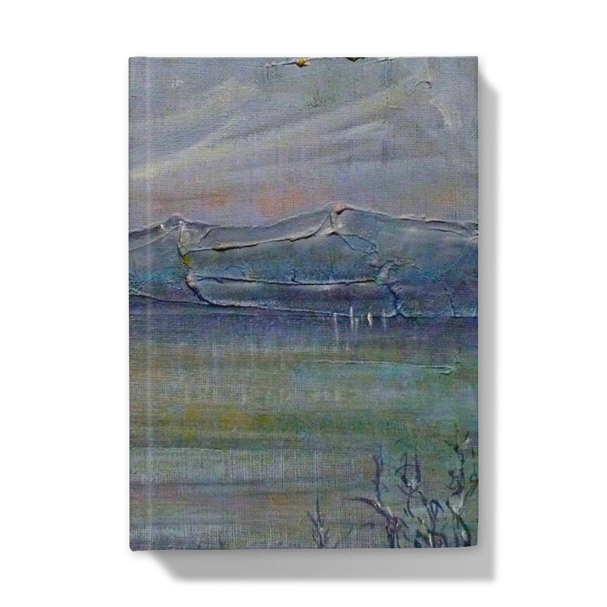 Blue and green abstract painting on canvas featured on Loch Morlich Moonlight Hardback Journal