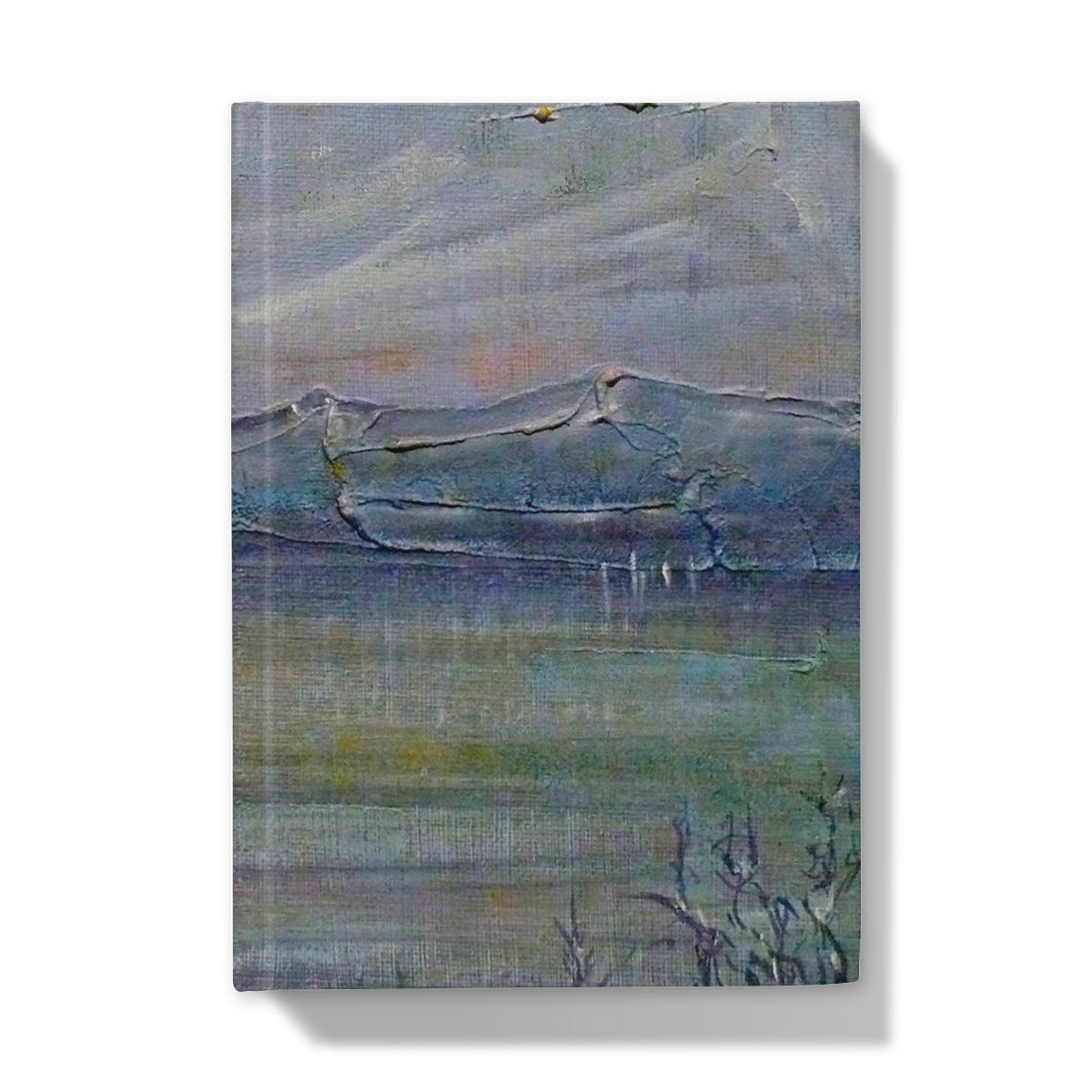 Abstract landscape canvas art with textured layers in earth tones on white wall for Loch Morlich Moonlight Journal