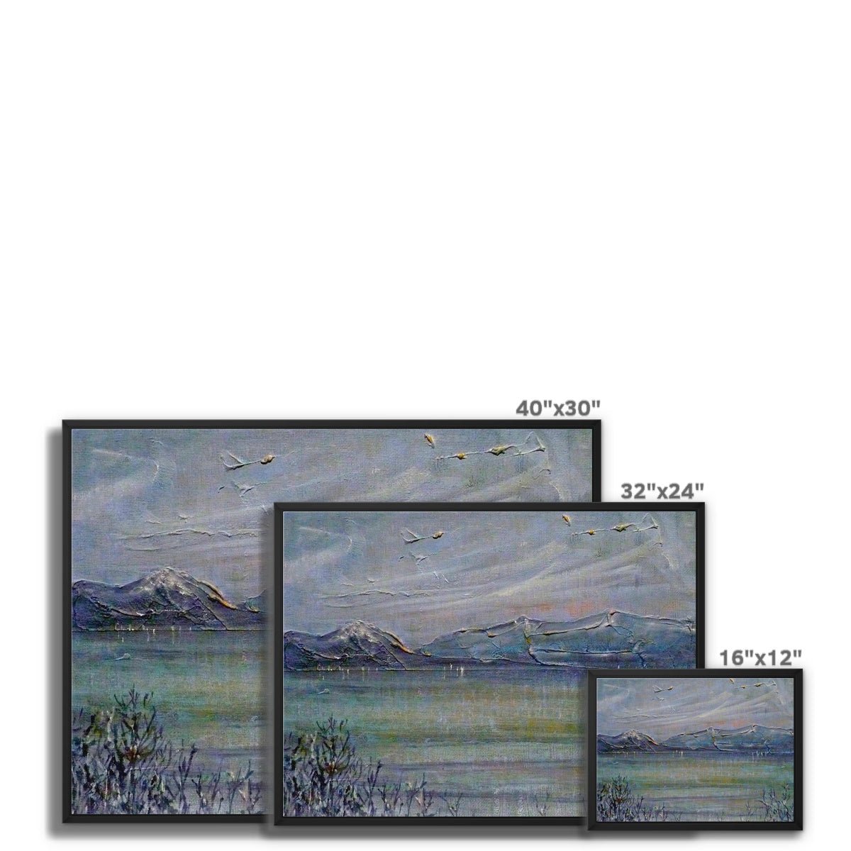 Loch Morlich Moonlight Painting | Framed Canvas From Scotland-Floating Framed Canvas Prints-Scottish Lochs & Mountains Art Gallery-Paintings, Prints, Homeware, Art Gifts From Scotland By Scottish Artist Kevin Hunter