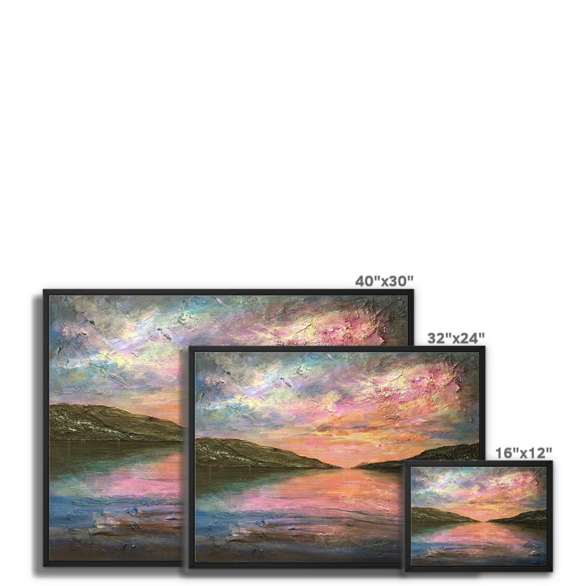 Loch Ness Dawn Painting | Framed Canvas From Scotland-Floating Framed Canvas Prints-Scottish Lochs & Mountains Art Gallery-Paintings, Prints, Homeware, Art Gifts From Scotland By Scottish Artist Kevin Hunter