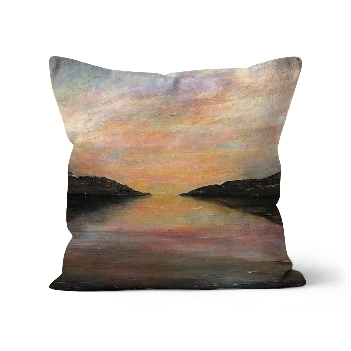 Loch Ness Glow Art Gifts Cushion | Scottish Lochs &amp; Mountains Art Gallery | Paintings, Prints, Homeware and Art Gifts From Scotland By Scottish Artist Kevin Hunter