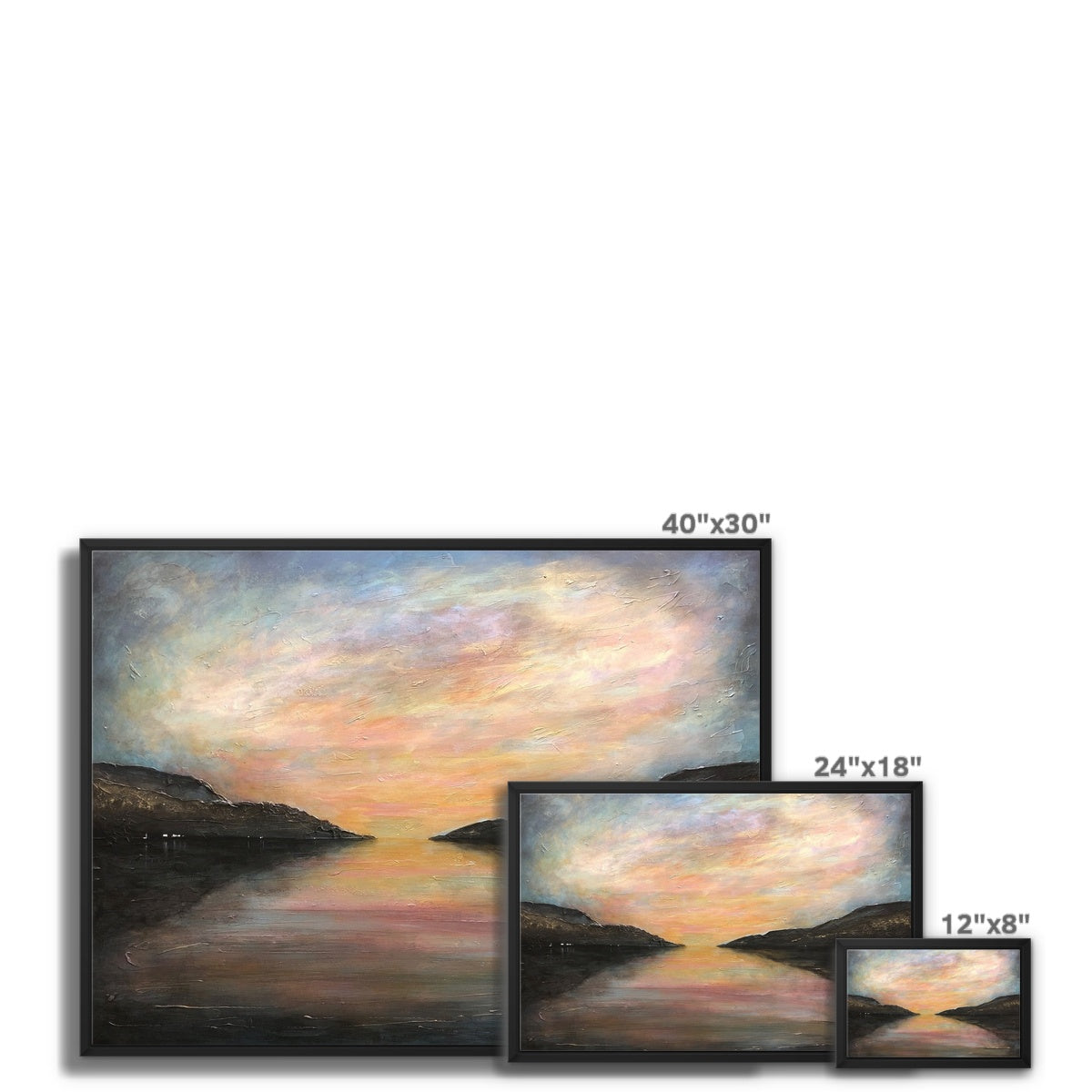 Loch Ness Glow Painting | Framed Canvas From Scotland-Floating Framed Canvas Prints-Scottish Lochs & Mountains Art Gallery-Paintings, Prints, Homeware, Art Gifts From Scotland By Scottish Artist Kevin Hunter