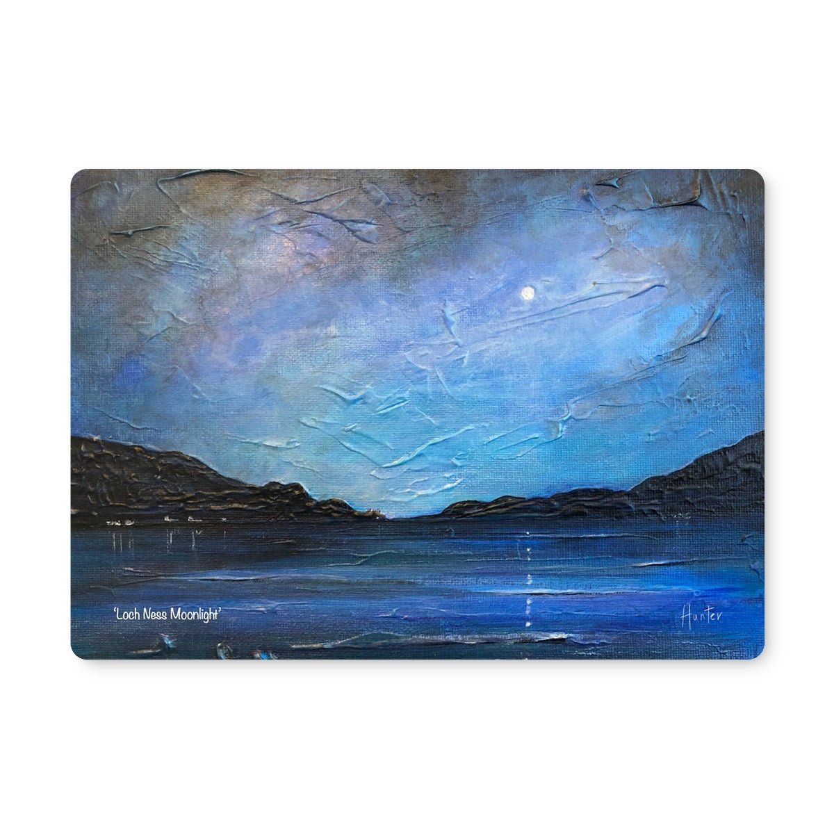 Loch Ness Moonlight Art Gifts Placemat-Placemats-Scottish Lochs & Mountains Art Gallery-2 Placemats-Paintings, Prints, Homeware, Art Gifts From Scotland By Scottish Artist Kevin Hunter