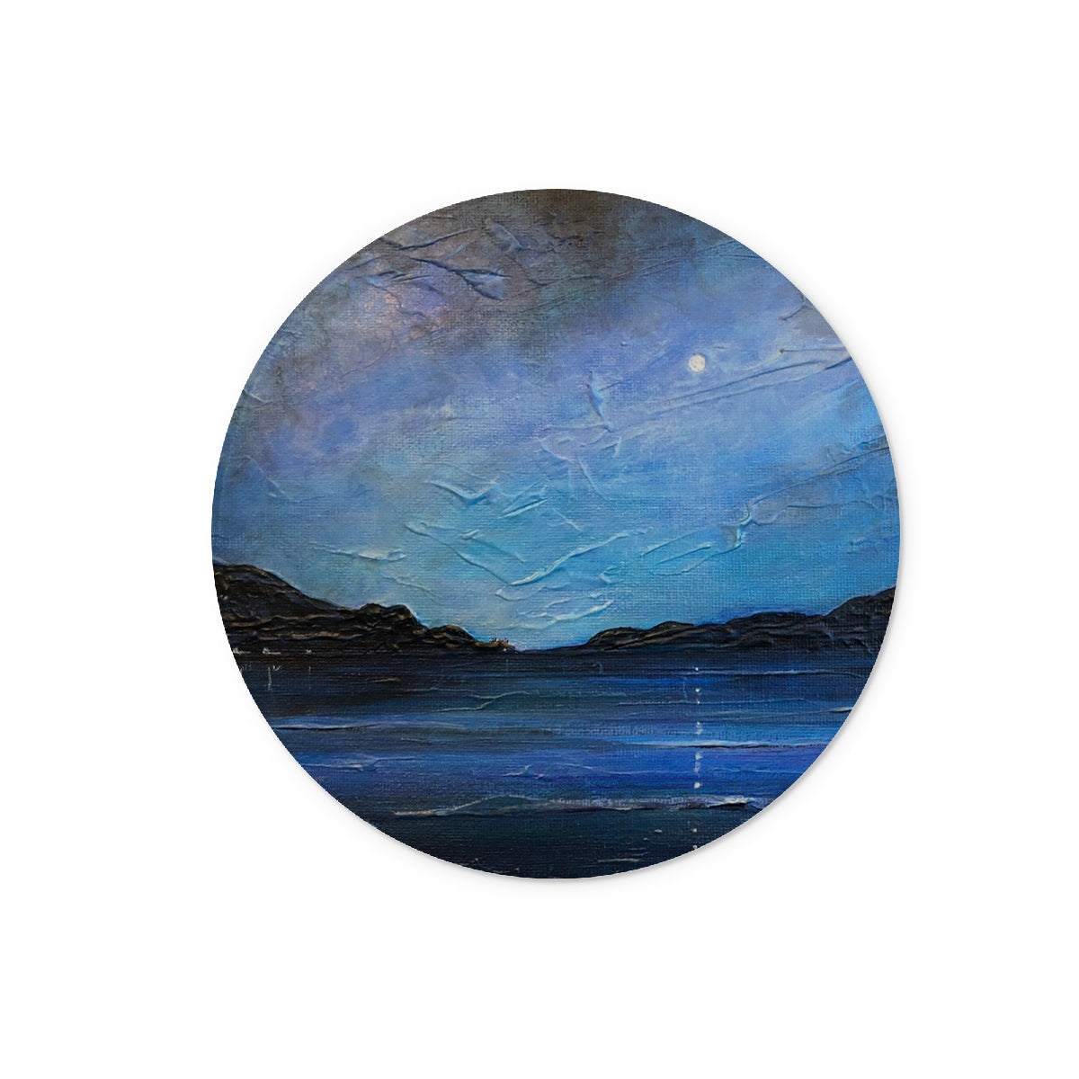 Loch Ness Moonlight: serene night painting on glass chopping board