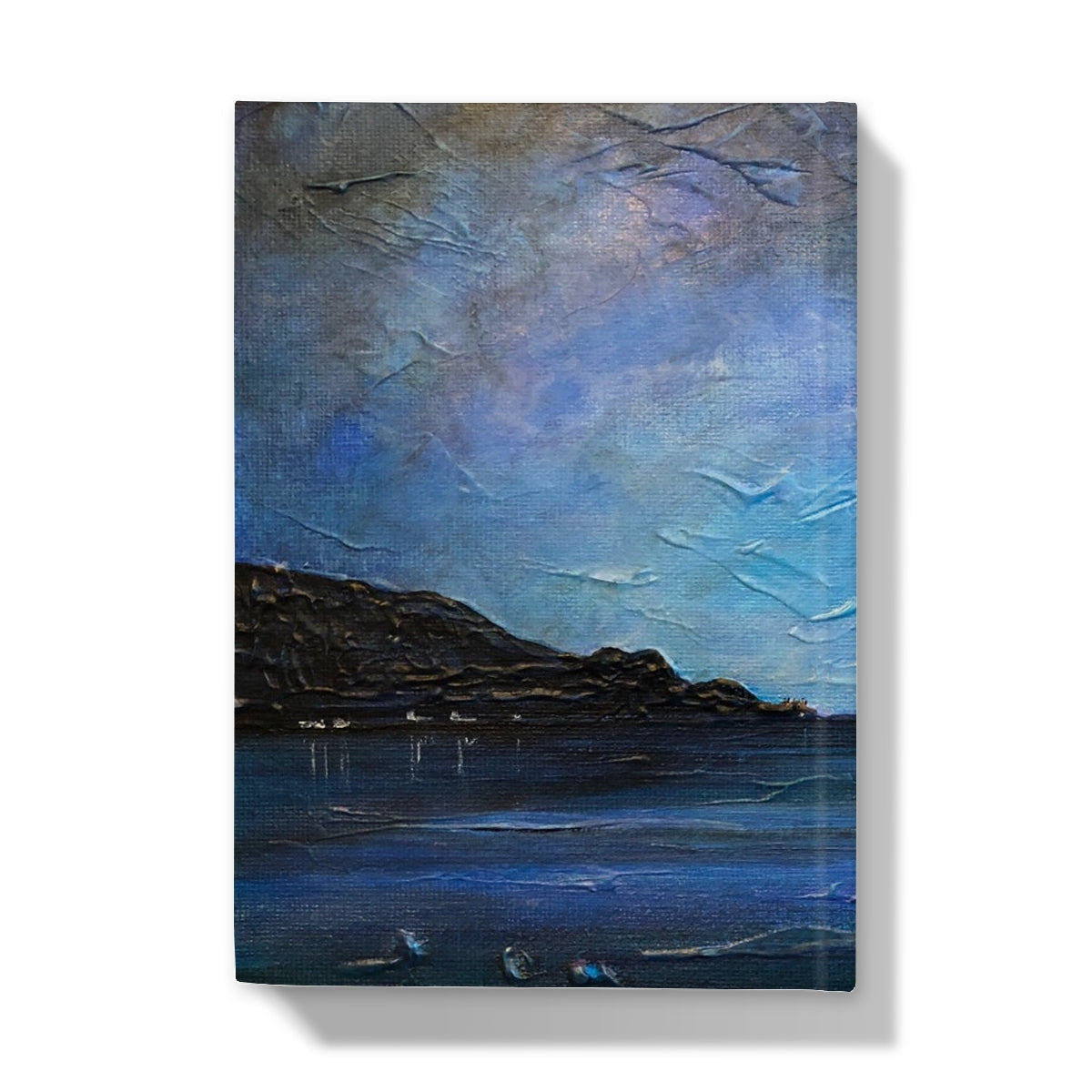 Loch Ness Moonlight Journal with serene coastal impasto painting