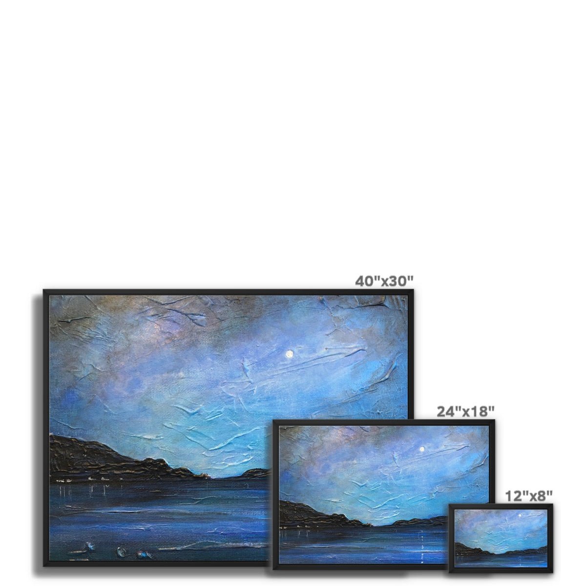 Loch Ness Moonlight Painting | Framed Canvas From Scotland-Floating Framed Canvas Prints-Scottish Lochs & Mountains Art Gallery-Paintings, Prints, Homeware, Art Gifts From Scotland By Scottish Artist Kevin Hunter