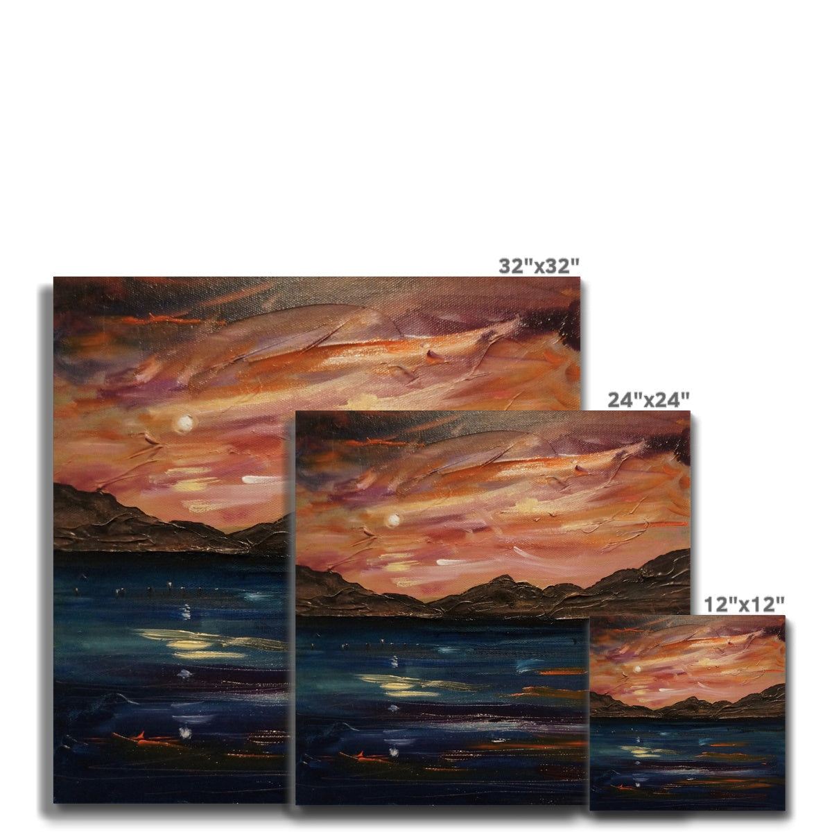 32x32 inch Loch Ness Moonset canvas print of sunset over water
