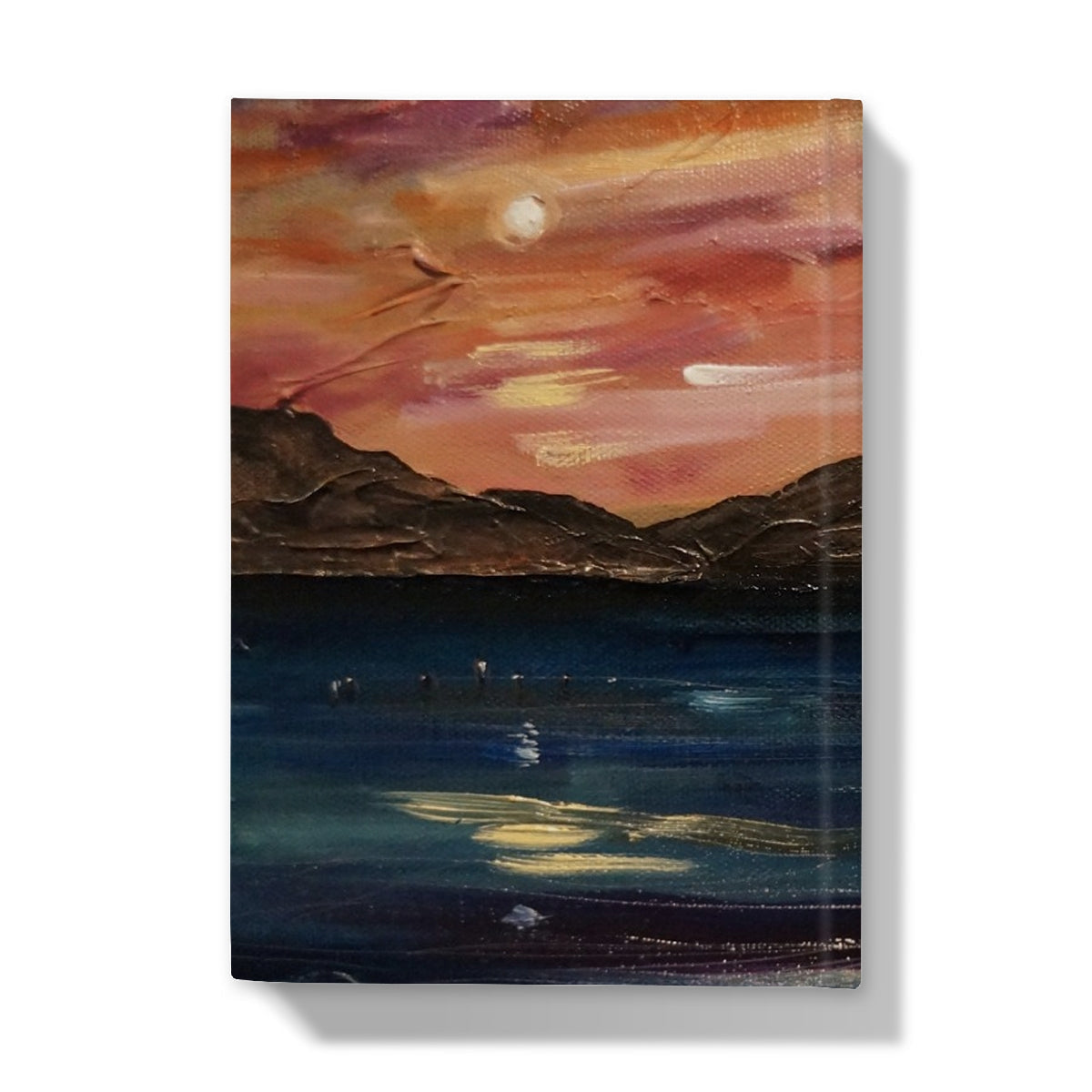 Canvas print of sunset over mountains in Loch Ness Moonset journal