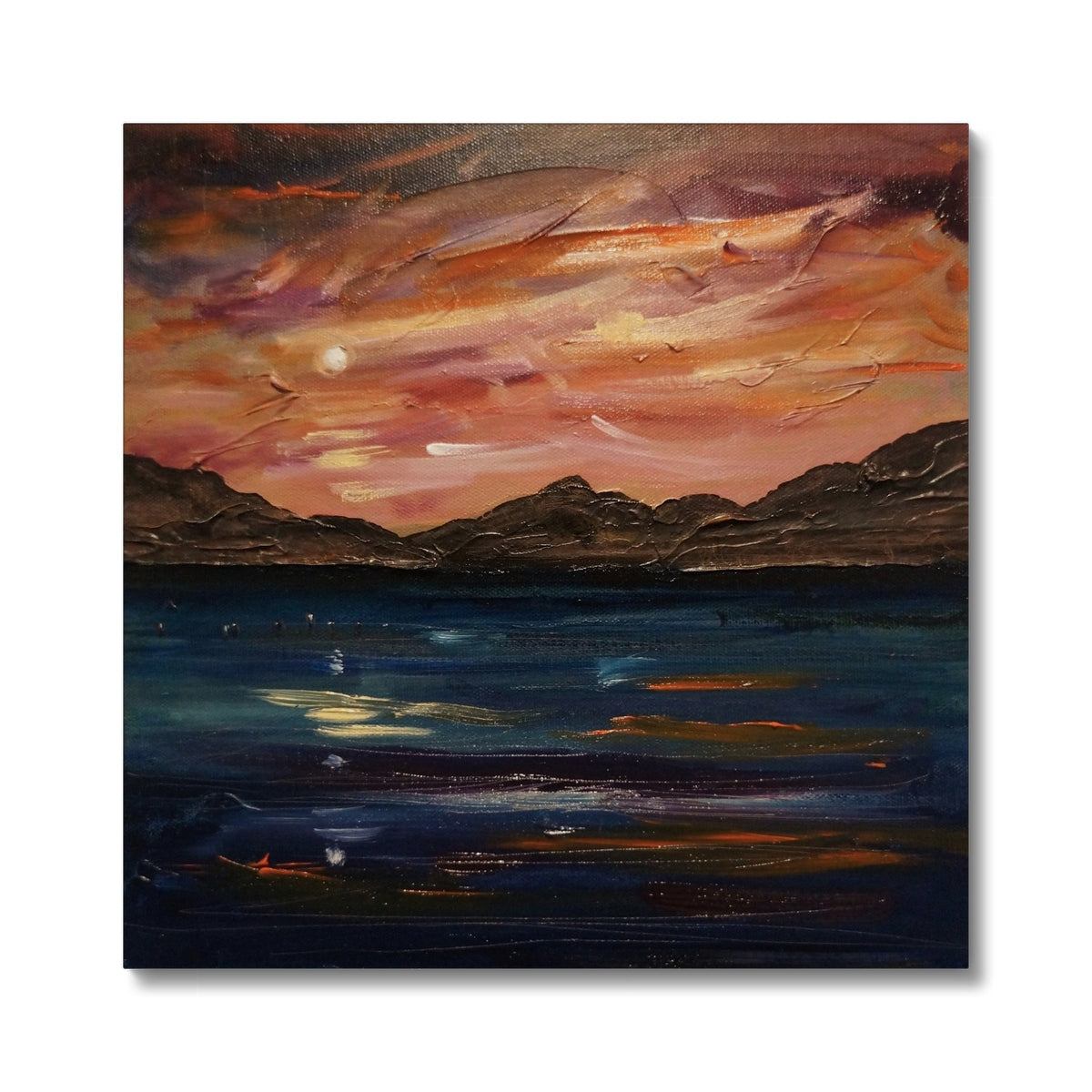 Loch Ness Moonset Painting | Canvas From Scotland-Contemporary Stretched Canvas Prints-Scottish Lochs & Mountains Art Gallery-24"x24"-Paintings, Prints, Homeware, Art Gifts From Scotland By Scottish Artist Kevin Hunter