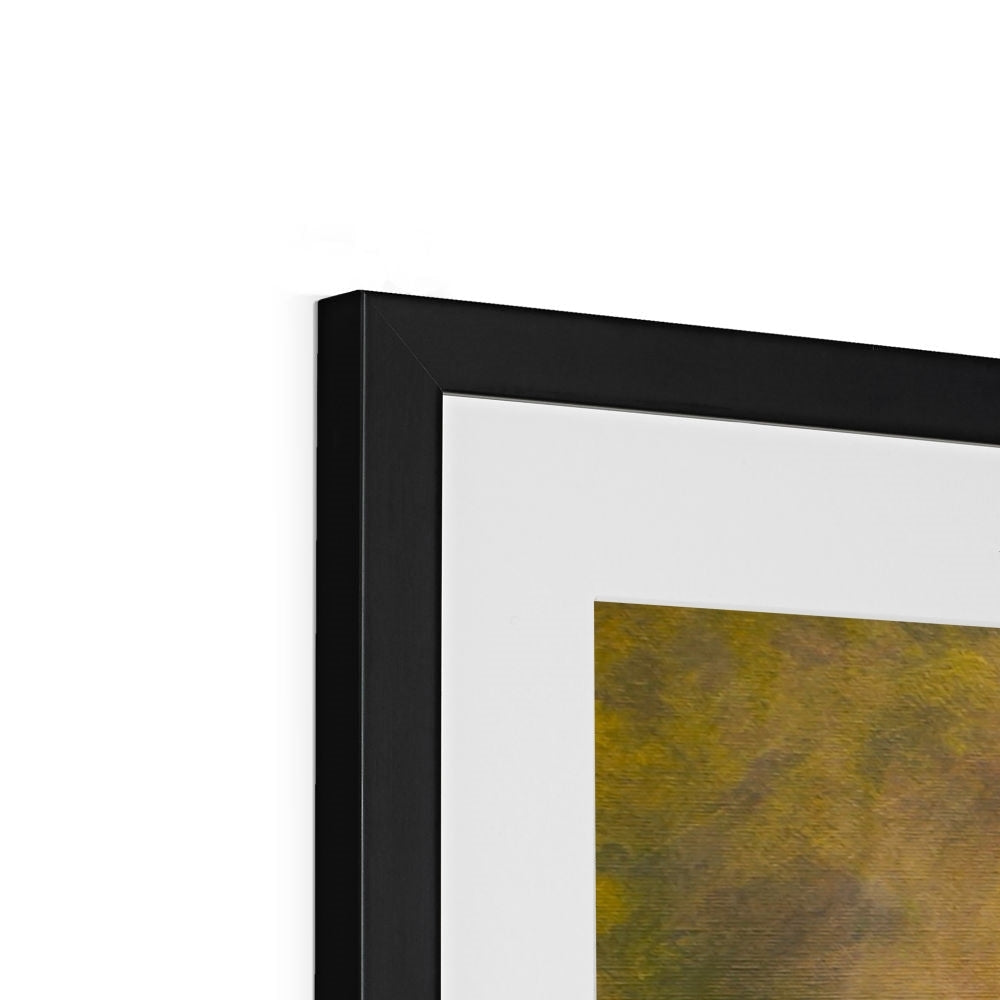 Loch Ness Sunset abstract art print in black frame with earthy tones