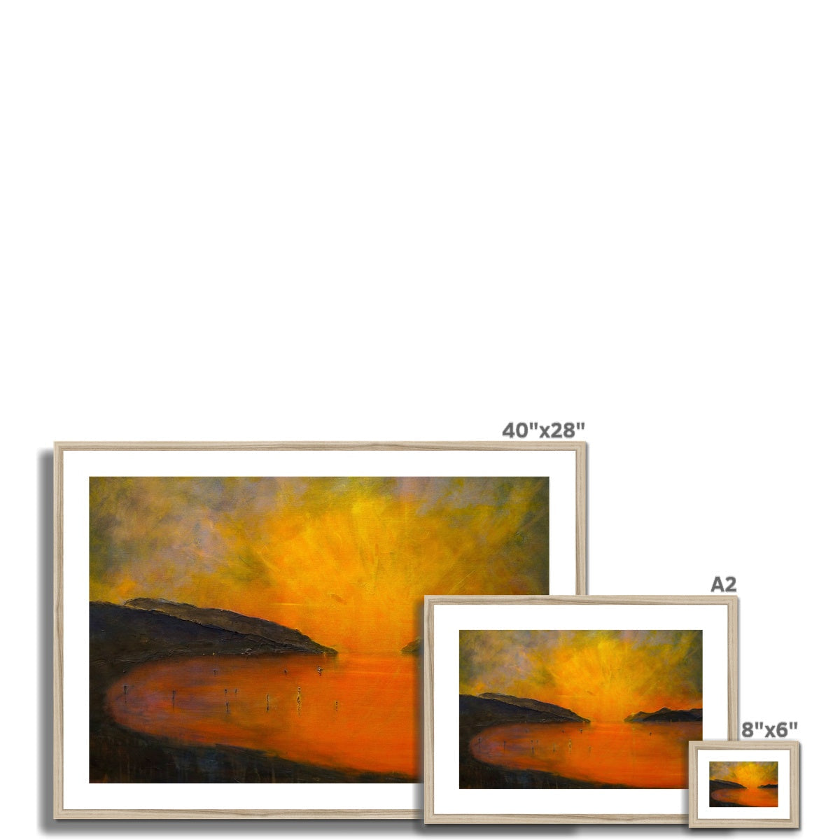 Loch Ness Sunset abstract landscape art print in 3 sizes with light frames