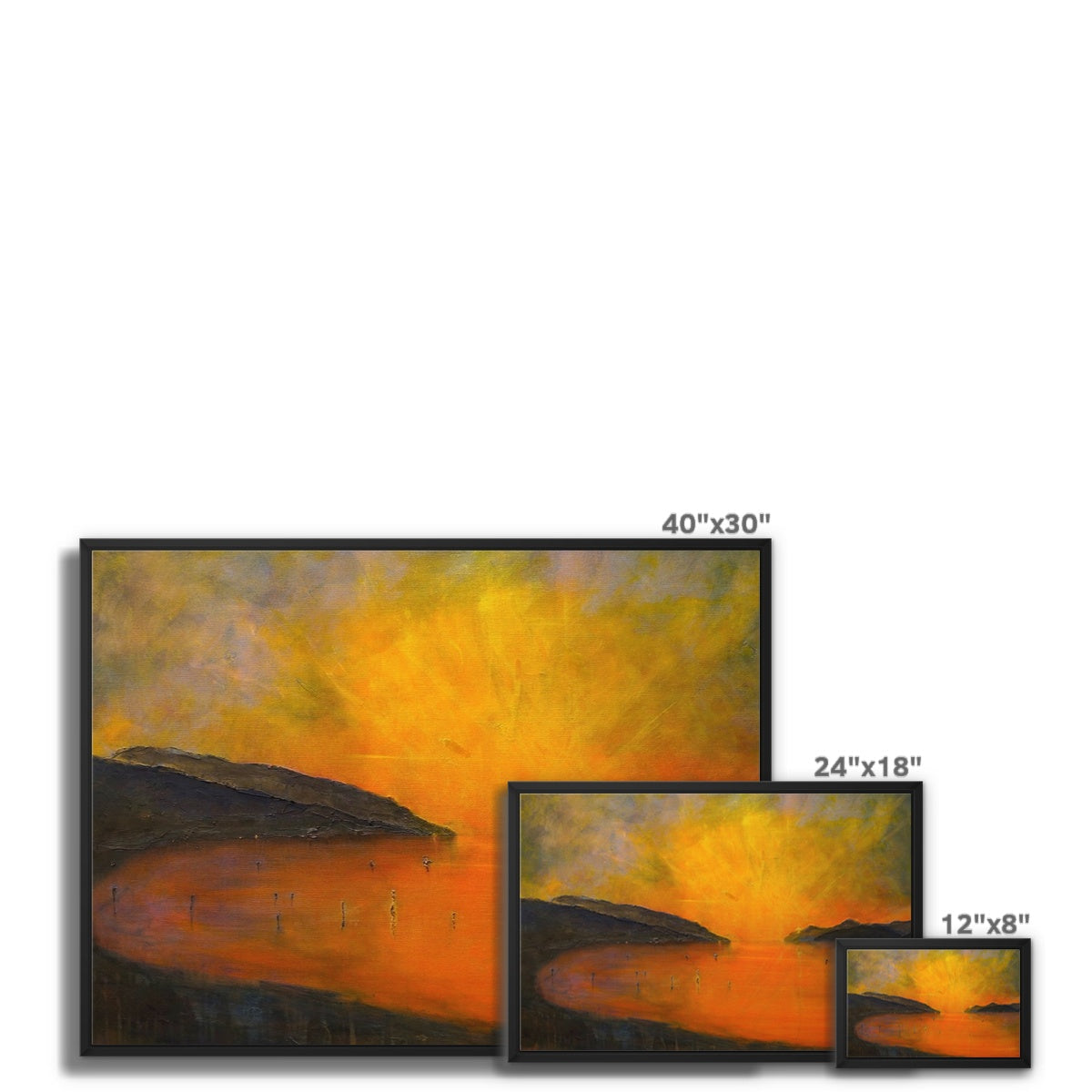 Loch Ness Sunset Painting | Framed Canvas From Scotland-Floating Framed Canvas Prints-Scottish Lochs & Mountains Art Gallery-Paintings, Prints, Homeware, Art Gifts From Scotland By Scottish Artist Kevin Hunter