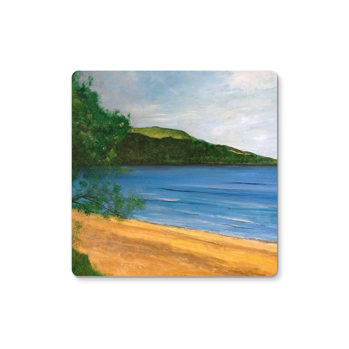 Loch Rannoch Coaster featuring a beach scene with sandy shore and blue water design