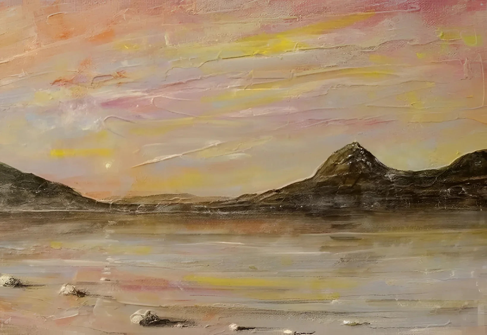 Impasto landscape painting of Loch Rannoch at dawn in the Loch Rannoch Dawn Original Painting