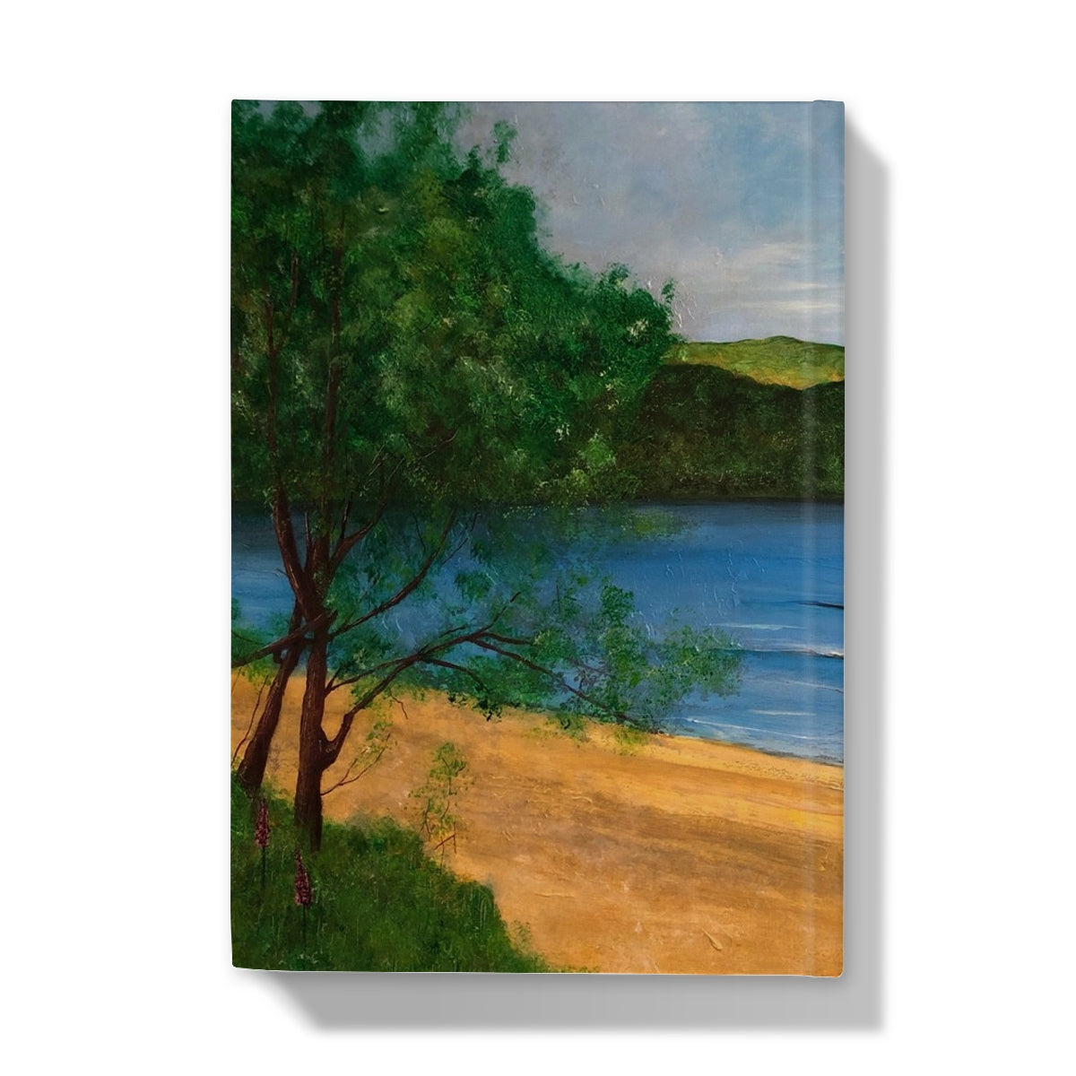 Beach scene canvas print with tree and sand for Loch Rannoch Hardback Journal
